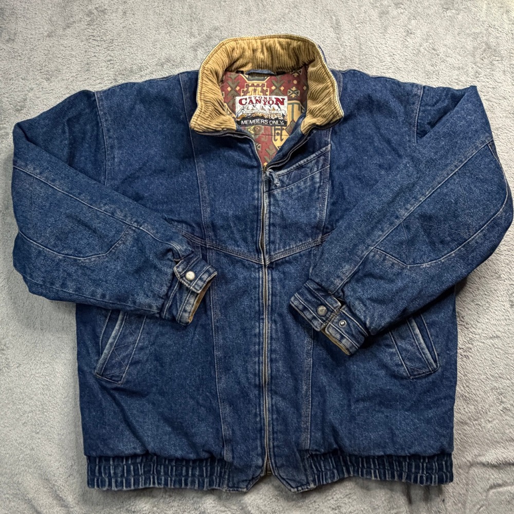 Stone Canyon Members Only Denim Bomber Jacket Blue Corduroy Collar Vintage 1X